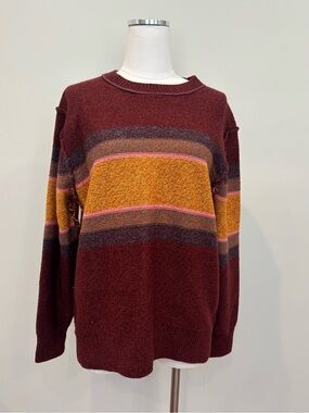 BDG Striped Crewneck Sweater in Burgundy, Gold & Pink